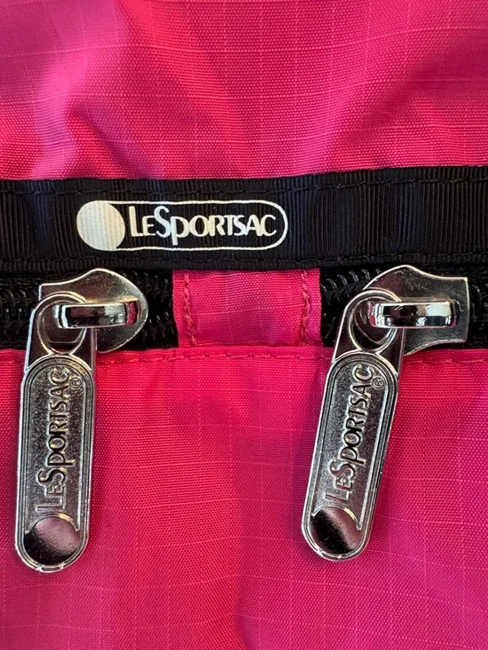 Rare! Lesportsac Carlin Bright Pink Nylon Zip TopTote - Picture 2 of 9